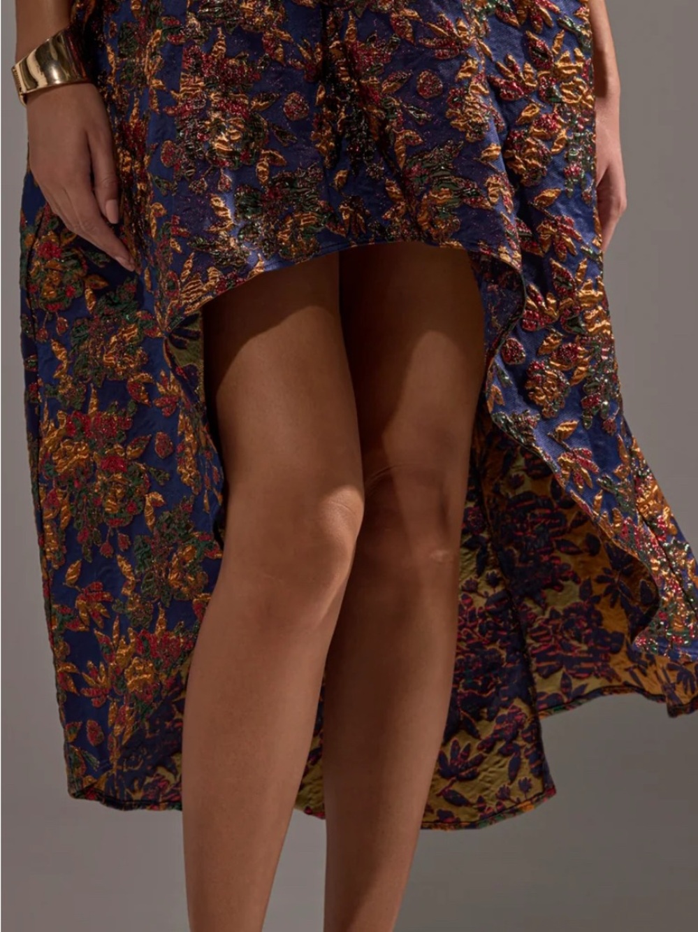AKIRA Navy Metallic Floral High-Low Skirt - Picture 2 of 7